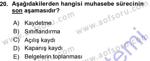 Genel Muhasebe 1 Dersi 2015 - 2016 Yılı (Vize) Ara Sınav Soruları 20. Soru