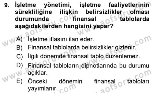 Genel Muhasebe 1 Dersi 2015 - 2016 Yılı (Vize) Ara Sınav Soruları 9. Soru