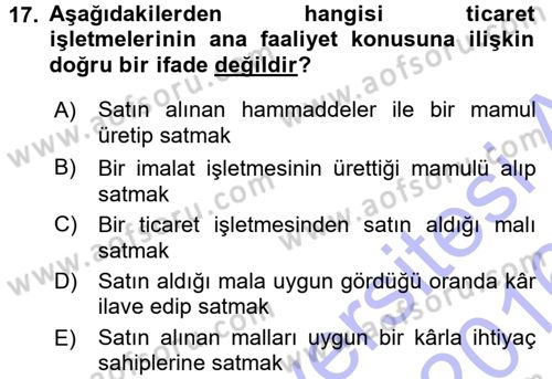 Genel Muhasebe 1 Dersi 2015 - 2016 Yılı (Final) Dönem Sonu Sınav Soruları 17. Soru