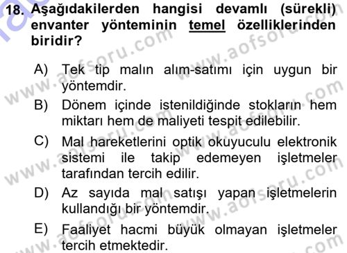 Genel Muhasebe 1 Dersi 2015 - 2016 Yılı (Final) Dönem Sonu Sınav Soruları 18. Soru