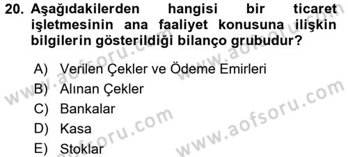 Genel Muhasebe 1 Dersi 2015 - 2016 Yılı (Final) Dönem Sonu Sınav Soruları 20. Soru