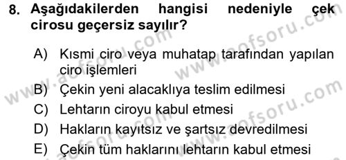 Genel Muhasebe 1 Dersi 2015 - 2016 Yılı (Final) Dönem Sonu Sınav Soruları 8. Soru