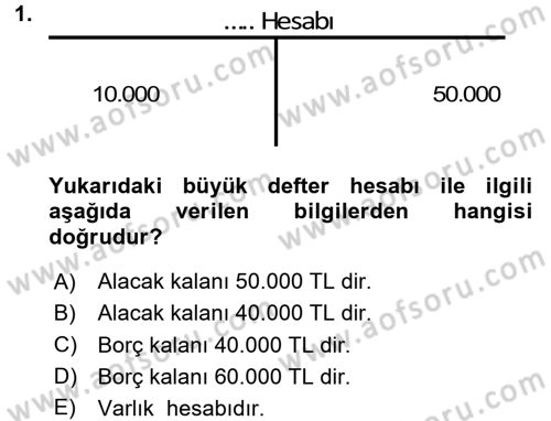 Genel Muhasebe 1 Dersi 2016 - 2017 Yılı (Vize) Ara Sınav Soruları 1. Soru
