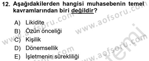 Genel Muhasebe 1 Dersi 2016 - 2017 Yılı (Vize) Ara Sınav Soruları 12. Soru