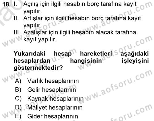 Genel Muhasebe 1 Dersi 2016 - 2017 Yılı (Vize) Ara Sınav Soruları 18. Soru