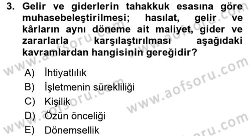 Genel Muhasebe 1 Dersi 2016 - 2017 Yılı (Vize) Ara Sınavı 3. Soru