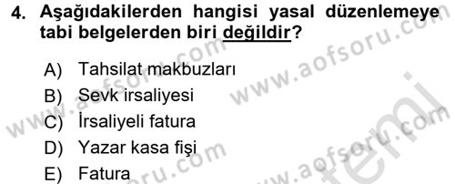 Genel Muhasebe 1 Dersi 2016 - 2017 Yılı (Vize) Ara Sınav Soruları 4. Soru