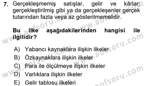 Genel Muhasebe 1 Dersi 2016 - 2017 Yılı (Vize) Ara Sınav Soruları 7. Soru