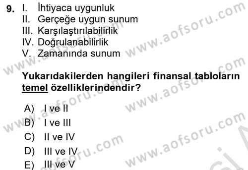 Genel Muhasebe 1 Dersi 2016 - 2017 Yılı (Vize) Ara Sınav Soruları 9. Soru
