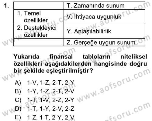 Genel Muhasebe 1 Dersi 2017 - 2018 Yılı (Vize) Ara Sınav Soruları 1. Soru