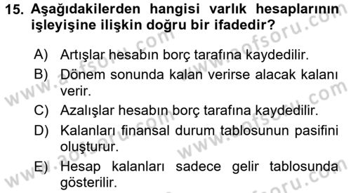 Genel Muhasebe 1 Dersi 2017 - 2018 Yılı (Vize) Ara Sınav Soruları 15. Soru