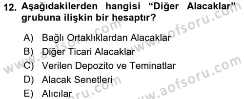 Genel Muhasebe 1 Dersi 2017 - 2018 Yılı (Final) Dönem Sonu Sınav Soruları 12. Soru