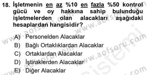Genel Muhasebe 1 Dersi 2017 - 2018 Yılı (Final) Dönem Sonu Sınav Soruları 18. Soru