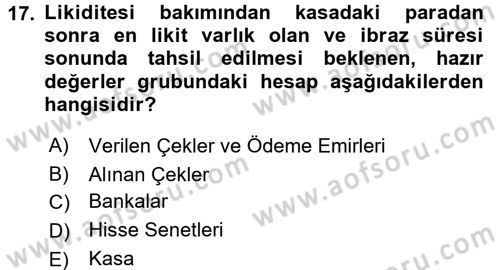 Genel Muhasebe 1 Dersi 2018 - 2019 Yılı 3 Ders Sınav Soruları 17. Soru
