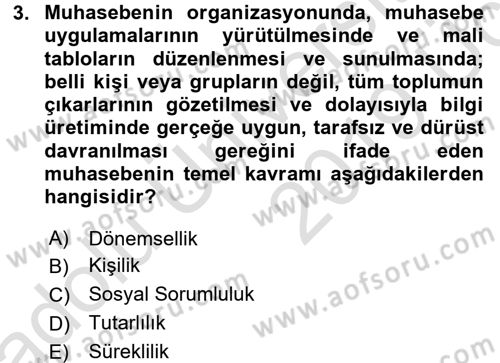 Genel Muhasebe 1 Dersi 2018 - 2019 Yılı 3 Ders Sınavı 3. Soru