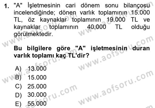 Genel Muhasebe 1 Dersi 2018 - 2019 Yılı (Vize) Ara Sınav Soruları 1. Soru