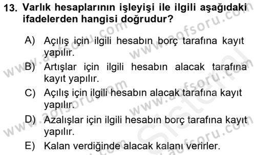 Genel Muhasebe 1 Dersi 2018 - 2019 Yılı (Vize) Ara Sınav Soruları 13. Soru
