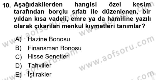 Genel Muhasebe 1 Dersi 2018 - 2019 Yılı (Final) Dönem Sonu Sınav Soruları 10. Soru