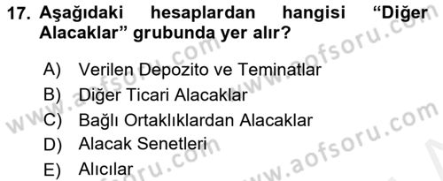 Genel Muhasebe 1 Dersi 2018 - 2019 Yılı (Final) Dönem Sonu Sınav Soruları 17. Soru