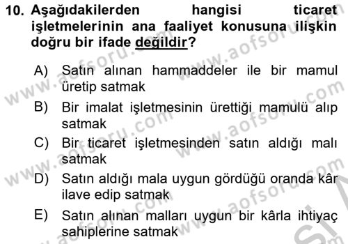 Genel Muhasebe 1 Dersi 2018 - 2019 Yılı Yaz Okulu Sınav Soruları 10. Soru