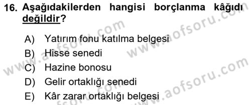 Genel Muhasebe 1 Dersi 2018 - 2019 Yılı Yaz Okulu Sınav Soruları 16. Soru