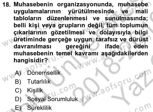 Genel Muhasebe 1 Dersi 2018 - 2019 Yılı Yaz Okulu Sınav Soruları 18. Soru