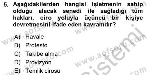 Genel Muhasebe 1 Dersi 2018 - 2019 Yılı Yaz Okulu Sınav Soruları 5. Soru
