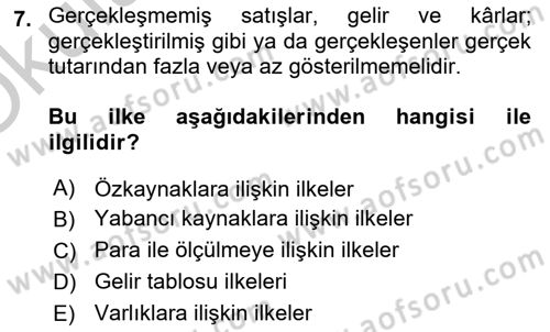 Genel Muhasebe 1 Dersi 2018 - 2019 Yılı Yaz Okulu Sınav Soruları 7. Soru