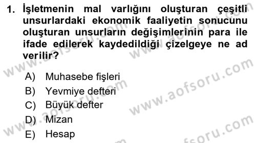 Genel Muhasebe 1 Dersi 2019 - 2020 Yılı (Vize) Ara Sınavı 1. Soru