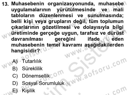 Genel Muhasebe 1 Dersi 2019 - 2020 Yılı (Vize) Ara Sınav Soruları 13. Soru
