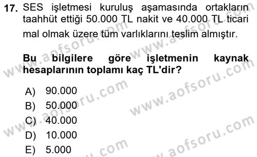 Genel Muhasebe 1 Dersi 2019 - 2020 Yılı (Vize) Ara Sınav Soruları 17. Soru