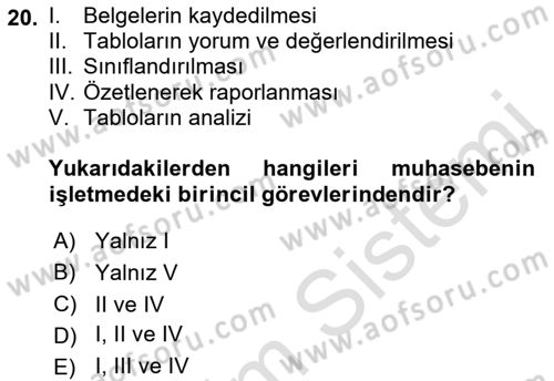 Genel Muhasebe 1 Dersi 2019 - 2020 Yılı (Vize) Ara Sınav Soruları 20. Soru