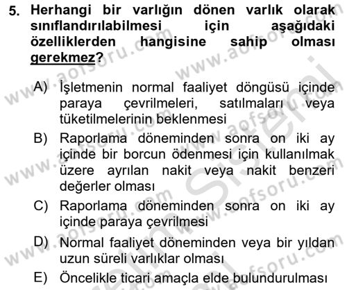 Genel Muhasebe 1 Dersi 2019 - 2020 Yılı (Vize) Ara Sınav Soruları 5. Soru