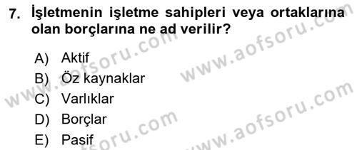 Genel Muhasebe 1 Dersi 2019 - 2020 Yılı (Vize) Ara Sınav Soruları 7. Soru