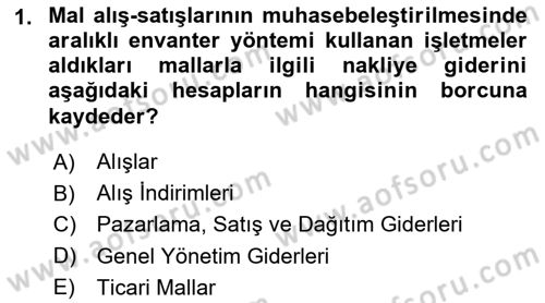 Genel Muhasebe 1 Dersi 2019 - 2020 Yılı (Final) Dönem Sonu Sınavı 1. Soru