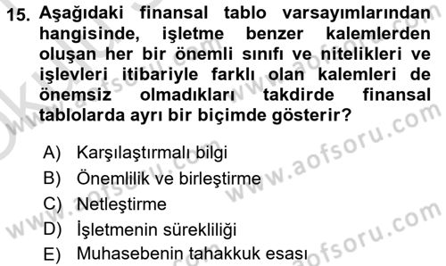 Genel Muhasebe 1 Dersi 2020 - 2021 Yılı Yaz Okulu Sınav Soruları 15. Soru