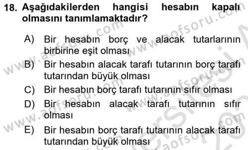 Genel Muhasebe 1 Dersi 2020 - 2021 Yılı Yaz Okulu Sınav Soruları 18. Soru