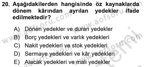 Genel Muhasebe 1 Dersi 2020 - 2021 Yılı Yaz Okulu Sınav Soruları 20. Soru