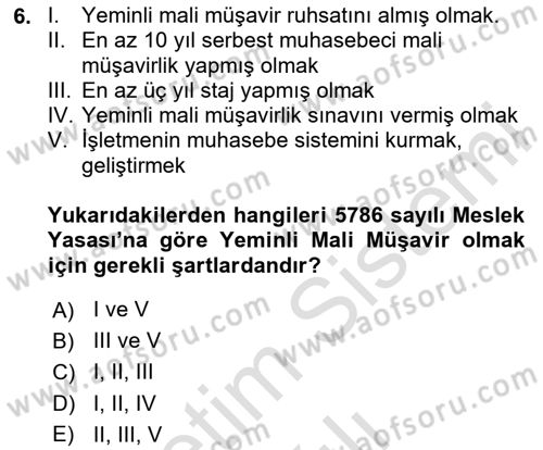 Genel Muhasebe 1 Dersi 2020 - 2021 Yılı Yaz Okulu Sınav Soruları 6. Soru