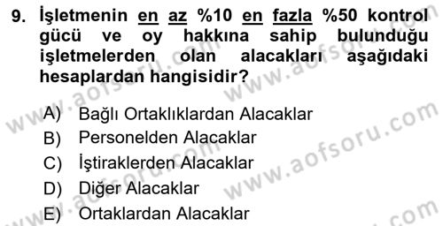 Genel Muhasebe 1 Dersi 2020 - 2021 Yılı Yaz Okulu Sınav Soruları 9. Soru