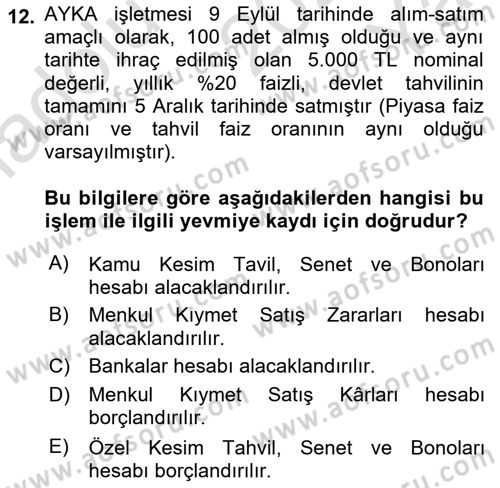 Genel Muhasebe 1 Dersi 2022 - 2023 Yılı Yaz Okulu Sınavı 12. Soru