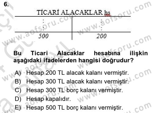 Genel Muhasebe 1 Dersi 2023 - 2024 Yılı (Vize) Ara Sınavı 6. Soru