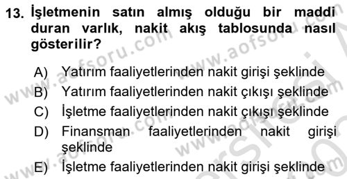 Genel Muhasebe 1 Dersi 2023 - 2024 Yılı Yaz Okulu Sınav Soruları 13. Soru