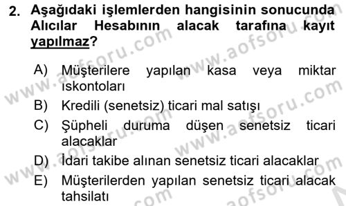 Genel Muhasebe 1 Dersi 2023 - 2024 Yılı Yaz Okulu Sınav Soruları 2. Soru