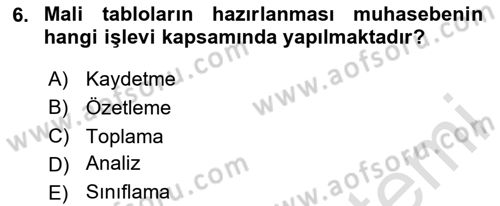 Genel Muhasebe 1 Dersi 2023 - 2024 Yılı Yaz Okulu Sınav Soruları 6. Soru