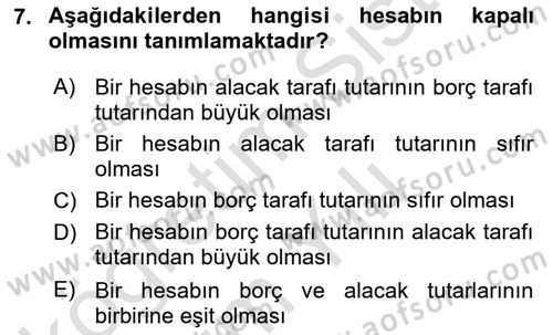 Genel Muhasebe 1 Dersi 2023 - 2024 Yılı Yaz Okulu Sınav Soruları 7. Soru
