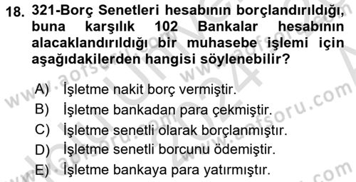 Genel Muhasebe 1 Dersi 2024 - 2025 Yılı (Vize) Ara Sınav Soruları 18. Soru