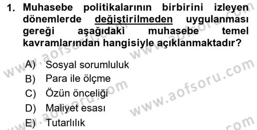 Genel Muhasebe 1 Dersi 2025 - 2026 Yılı (Vize) Ara Sınav Soruları 1. Soru