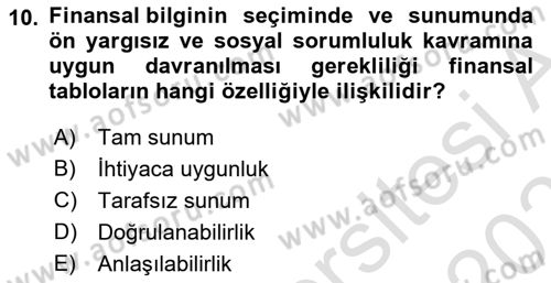Genel Muhasebe 1 Dersi 2025 - 2026 Yılı (Vize) Ara Sınav Soruları 10. Soru