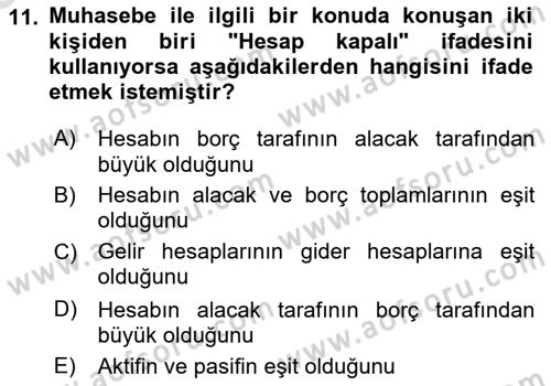 Genel Muhasebe 1 Dersi 2025 - 2026 Yılı (Vize) Ara Sınav Soruları 11. Soru